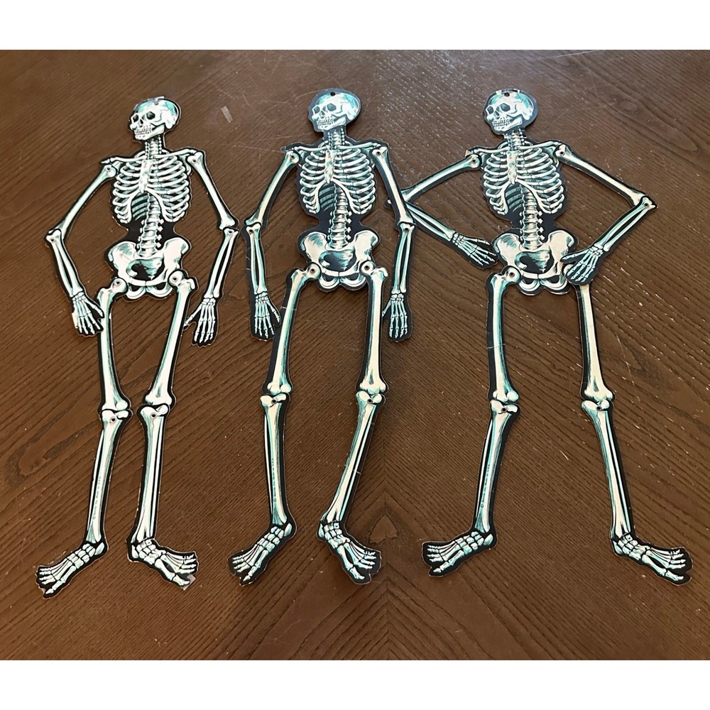 Vintage Beistle Halloween Skeleton Cutouts Articulated Paper Decor Set of 3 22"